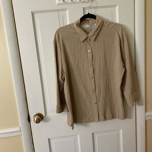 White Stag womens Beige Textured Button-Up Blouse